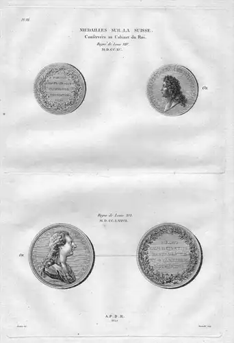 Louis XIV XVI Medaillen Münzen Numismatik Schweiz Original Kupferstich