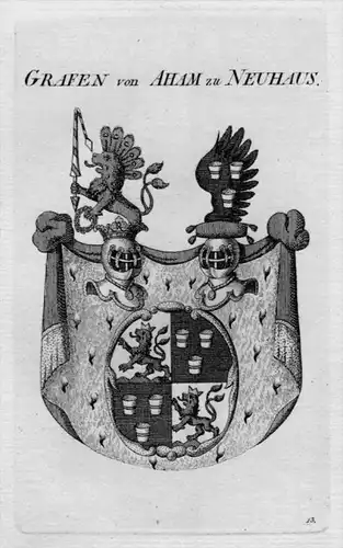 Aham Neuhaus Wappen Adel coat of arms heraldry Heraldik crest Kupferstich