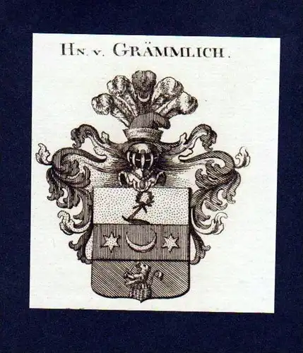 Herren von Grämmlich Original Kupferstich Wappen Heraldik coat of arms