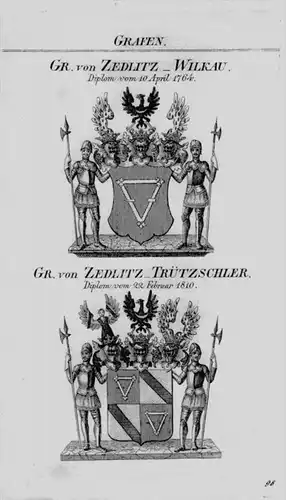 Zedlitz Wilkau Trützscher Wappen coat of arms heraldry Heraldik Kupferstich