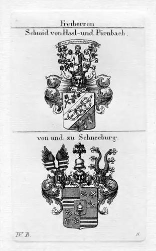 Schmid von Hasl- und Pürnbach - Schneeburg - Wappen coat of arms Heraldik heraldry Kupferstich