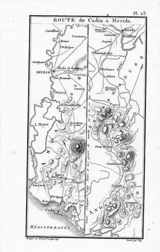 Cadix Merida Sevilla Xeres Espana map Kupferstich