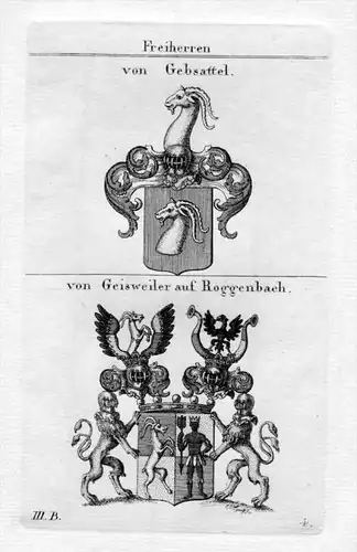 Gebsattel / Geisweiler Roggenbach / Bayern - Wappen coat of arms Heraldik heraldry Kupferstich