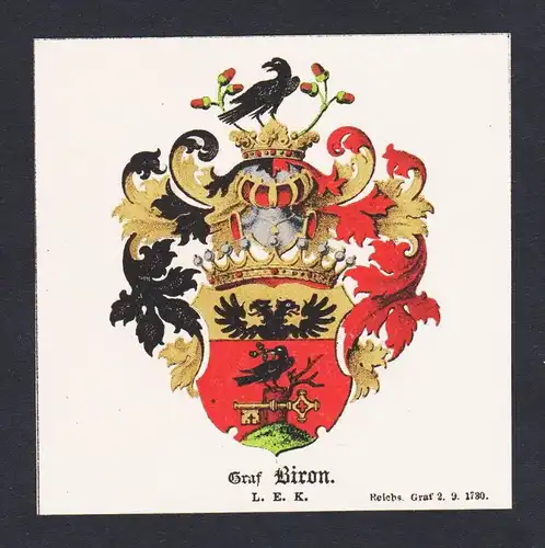 . von Biron  Wappen Heraldik coat of arms heraldry Litho
