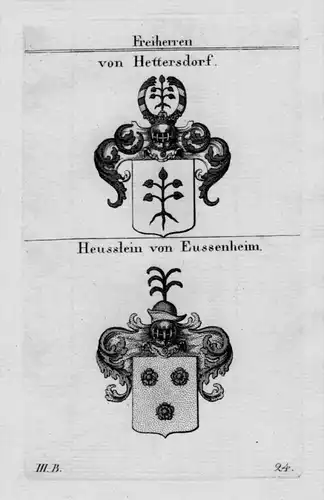 Hettersdorf Heusslein Eussenheim Wappen Adel coat of arms Kupferstich