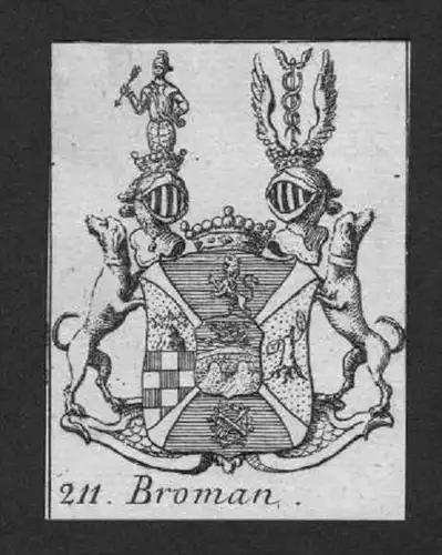 Broman Wappen vapen coat of arms Genealogie Heraldik Kupferstich