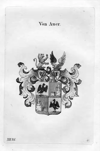 von Auer Adel Wappen coat of arms heraldry Heraldik Kupferstich