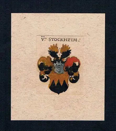 . Stockheim Wappen Adel Heraldik heraldry coat of arms crest Kupferstich