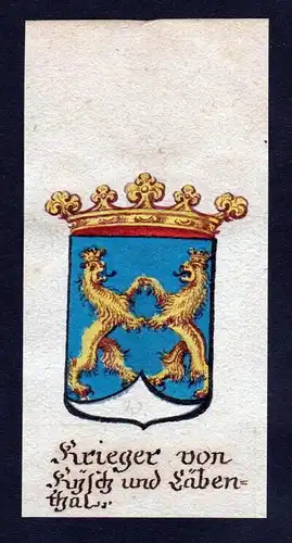h. Krieger von Kysch Löwenthal Wappen coat of arms Manuskript Handschrift