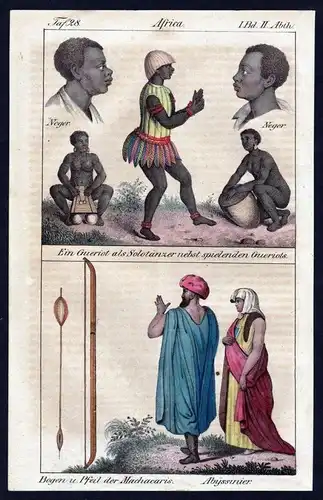 - griot music costumes Abyssinia Africa handcolored litho