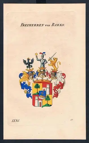 Freiherren von Barko Wappen Kupferstich Genealogie Heraldik coat of arms