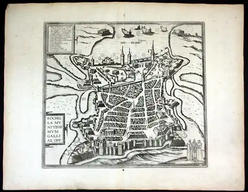 Rochella munitissimum - La Rochelle Charente Maritime Braun Hogenberg map Plan gravure