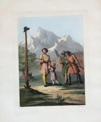 Wilhelm Tell  Original Kol. Aquatinta Schweiz Suisse aquatint