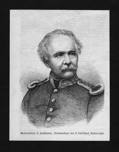 Alexander von Hartmann Offizier General wood engraving Holzstich Portrait