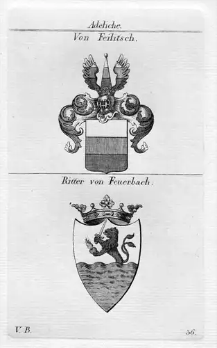 Feilitsch / Feuerbach - Wappen Adel coat of arms heraldry Heraldik Kupferstich