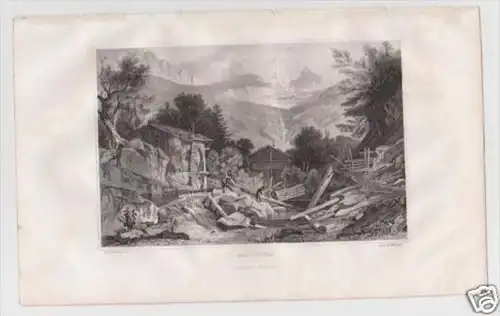 Meiringen Interlaken-Oberhasli Kanton Bern Original  engraving