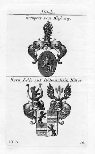 Kempter Rigburg / Kern Höhenrhain / Bayern - Wappen coat of arms Heraldik heraldry Kupferstich