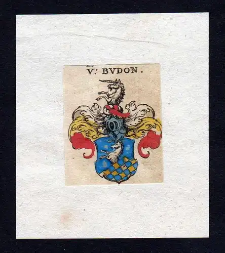 h. von Budon Wappen Adel coat of arms heraldry Heraldik Kupferstich