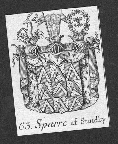Sparre af Sundby Wappen vapen coat of arms Heraldik Genealogie Kupferstich