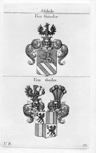 Gässler / Gailer - Wappen Adel coat of arms heraldry Heraldik Kupferstich