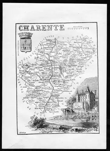 Charente - Angouleme Frankreich France Departement Karte map Holzstich