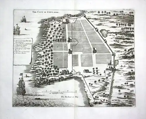 The City of Cowlang, The Harbour or Bay / Kollam Quilon Kerala India Indien - Kupferstich / engraving map Kart
