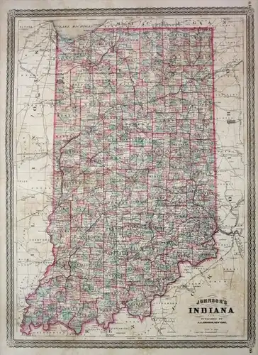 Indiana - Indiana United States Johnson vintage map Karte civil war antique engraving