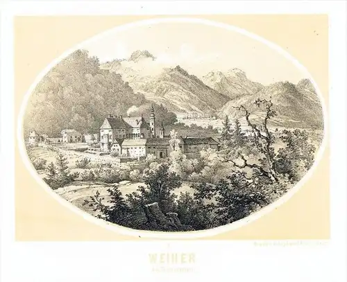 Frohnleiten Schloß Weiher Steiermark Original Lithographie Reichert litho