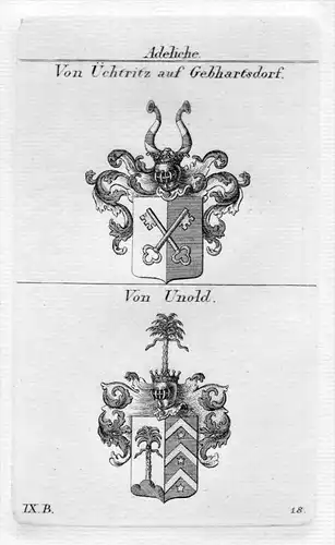Uechtritz Unold - Wappen Adel coat of arms heraldry Heraldik Kupferstich