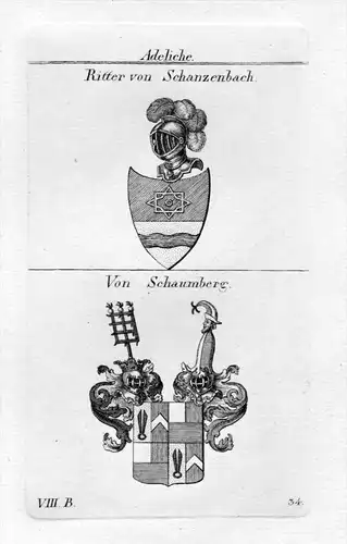 Schanzenbach / Schaumberg - Wappen Adel coat of arms heraldry Heraldik Kupferstich