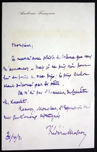 autograph letter with signature / eigenhändiger Brief mit Unterschrift vom 31.10.1921