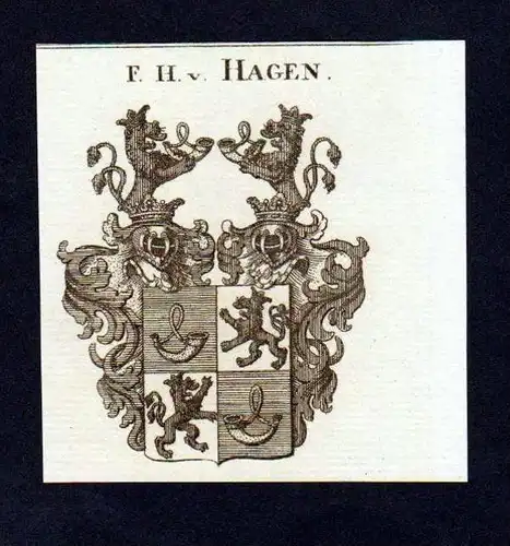 Freiherren von Hagen Kupferstich Wappen coat of arms Heraldik