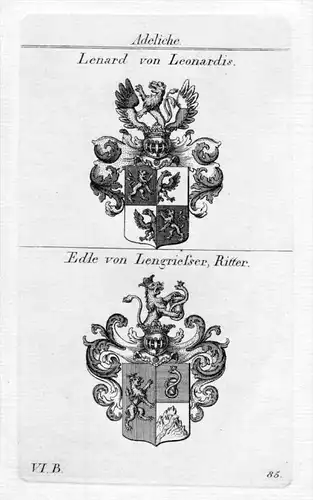 Lenard von Leonardis / Lengriesser / Bayern - Wappen coat of arms Heraldik heraldry Kupferstich