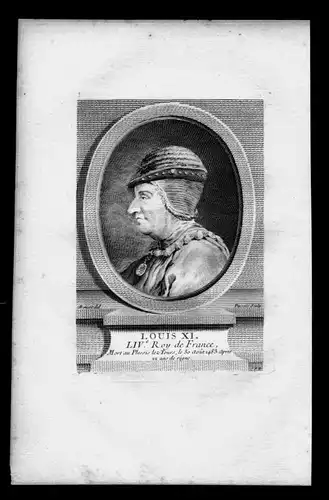 Ludwig XI der Kluge König von Frankreich France Kupferstich Portrait