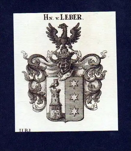 Herren von Leber Original Kupferstich Wappen engraving Heraldik crest