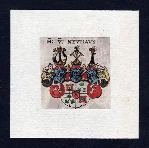 17. Jh von Neuhaus Wappen Adel coat of arms heraldry Heraldik Kupferstich