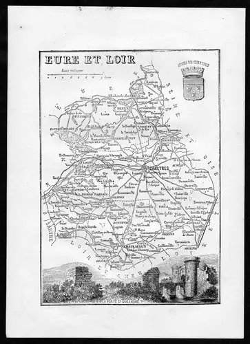 Eure et Loire - Chartres Frankreich France Departement Karte map Holzstich