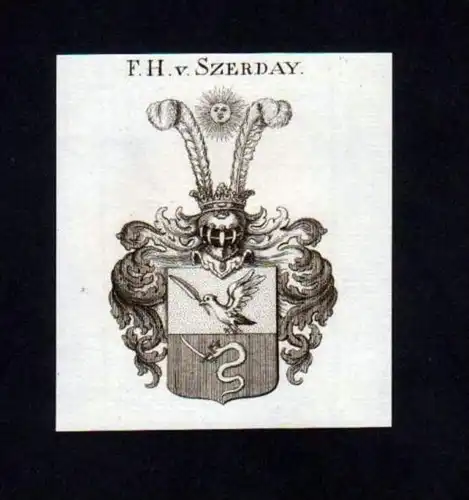 Freiherren v. Szerday Heraldik Kupferstich Wappen