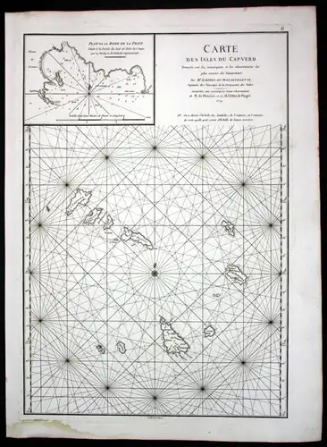Carte des Isles du Cap-Verd - Cape Verde Atlantic Ocean sea map Karte Mannevillette Neptune Oriental