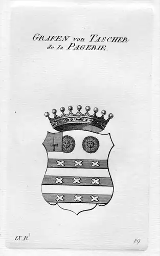 Tascher de la Pagerie - Wappen Adel coat of arms heraldry Heraldik Kupferstich