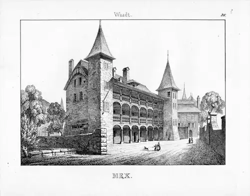 Mex Unteres Oberes Schloss Kanton Waadt Schweiz Lithographie Suisse