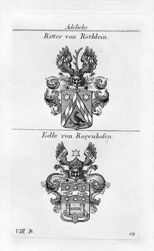 Röthlein / Rogenhofen - Wappen Adel coat of arms heraldry Heraldik Kupferstich