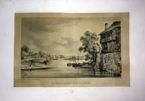 Vue prise sur le vieux Pont d Amboise - Amboise Pont Brücke Loire Ansicht vue France Lithographie Litho Dagna