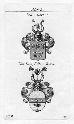 Von Lorber / Von Lori Edle Ritter / Bayern - Wappen coat of arms Heraldik heraldry Kupferstich
