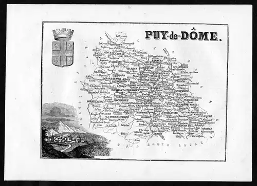 Puy-de-Dome - Clermont-Ferrand Frankreich France Departement Karte map Holzstich