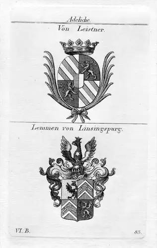 Leistner / Lemmen Linsingspurg / Bayern - Wappen coat of arms Heraldik heraldry Kupferstich