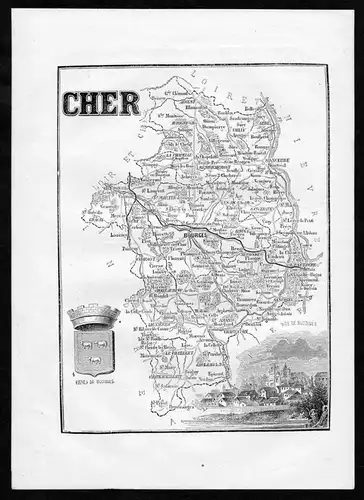 Cher - Bourges Frankreich France Departement Karte map Holzstich