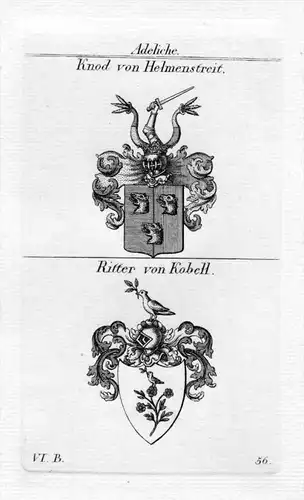 Knod Helmenstreit / Ritter Kobell / Bayern - Wappen coat of arms Heraldik heraldry Kupferstich
