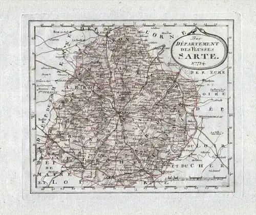 Das Departement des Flusses Sarte Nr. 734 - Sarte le Mans Bonnetable Mamers - carte gravure map Karte engravin