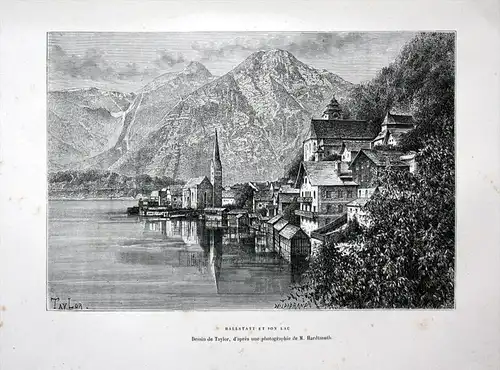 "Hallstatt et son lac" - Hallstatt Hallstätter See Oberösterreich Gmunden Ansicht Holzstich antique print